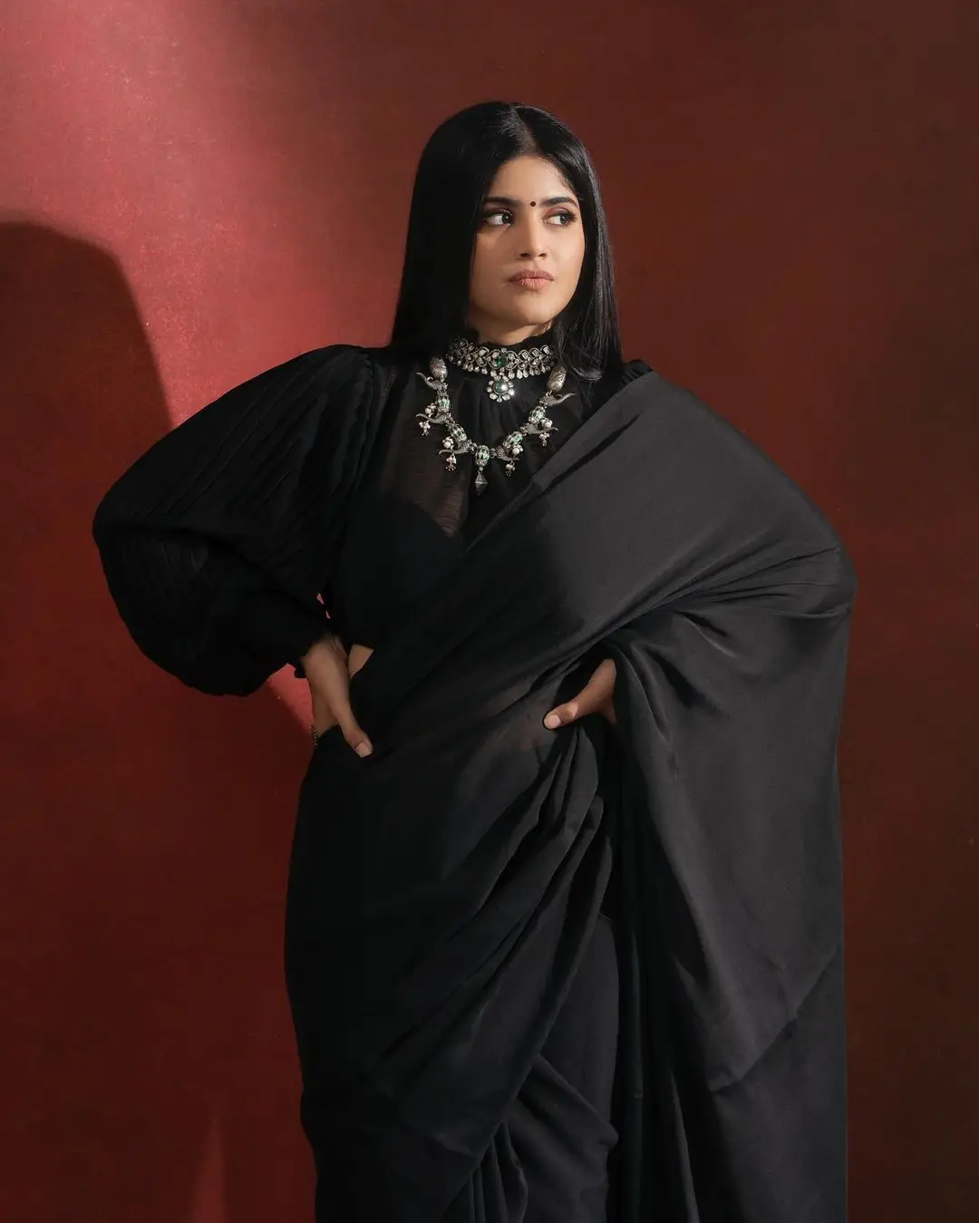 MALAYALAM ACTRESS MEGHA AKASH IN LONG BLACK DRESS 6